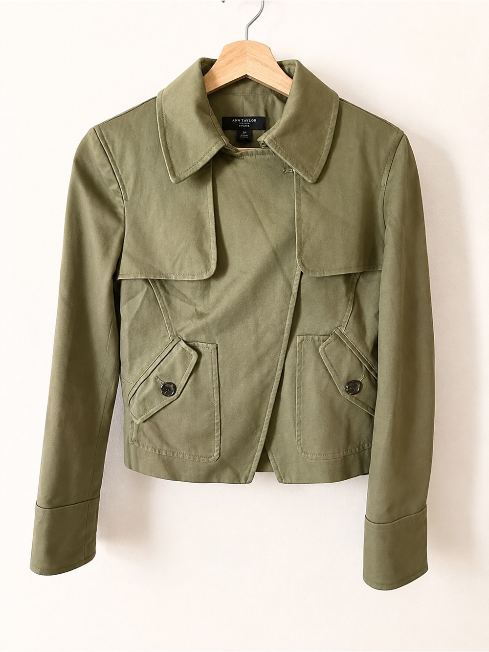Ann Taylor Petite Olive Green Military Utility Jacket Size 0P